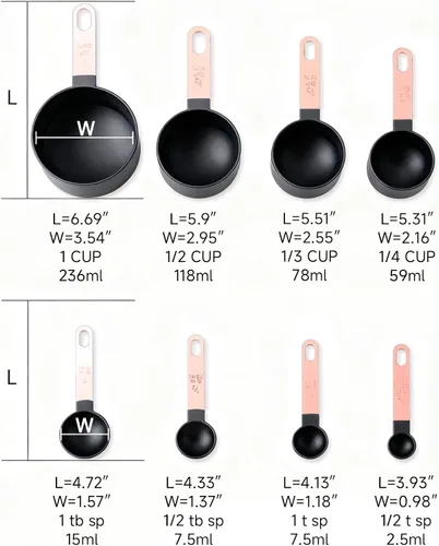 Miniatura 2 de Juego de taza medidora y cuchara medidora, juego de 8 tazas medidoras de líquidos o juego de tazas medidoras en seco, juego de cucharas medidoras