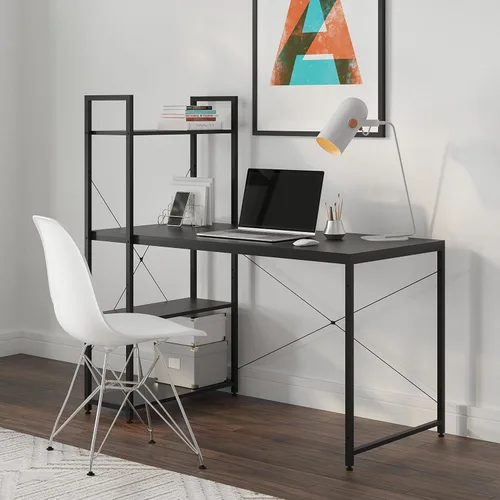 Miniatura 13 de Ames - Escritorio reversible para computadora de juegos de 47 pulgadas con estantes ajustables, escritorio de oficina en casa, gestión de cables
