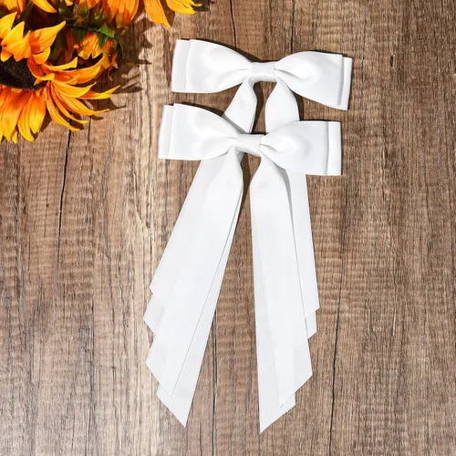 Miniatura 7 de Aileam 2 piezas lazos de cabello de satén sedoso, pinza para cabello, cinta blanca para cabello, sujetador de cola de caballo, accesorios, Blanco