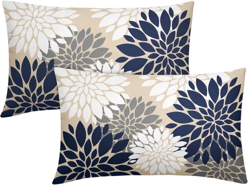 Miniatura 94 de Fundas de Almohada Azul Aguamarina 16X16 Pulgadas Juego de 2, Flores de Dalia Primavera Verano Floral Crema Fundas de Almohada Decorativas