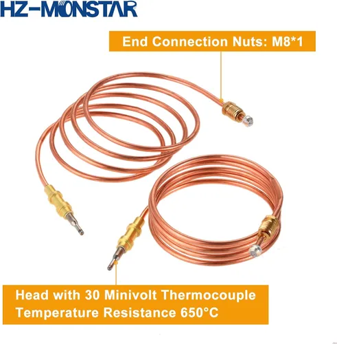 Miniatura 5 de Termopar calentador de gas de 2 piezas, 39.5 pulgadas, rosca M8x1, repuesto para calentador de pared Desa LP sin ventilación, calentador de pared