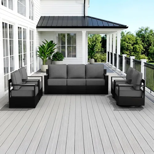 Miniatura 15 de Muebles de Patio al Aire Libre de Aluminio, Sillas de Metal para Todo Clima con Cojines de 6 Pulgadas de Grosor, Asiento Profundo para Jardín, Beige