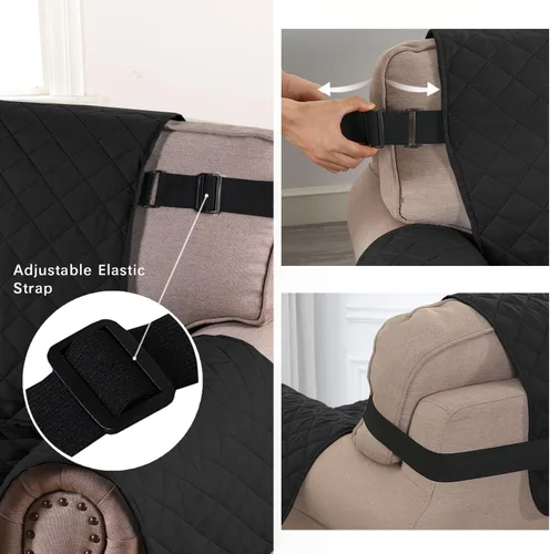Miniatura 4 de H.VERSAILTEX Funda de sofá resistente al agua para sofá de 3 cojines, reversible, protector de muebles acolchado con correa elástica, funda de sofá