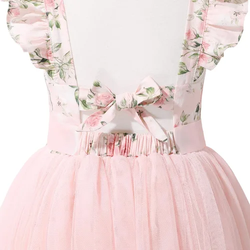 Miniatura 3 de Flofallzique Vestido de tul para niñas, floral de verano, para bodas, cumpleaños, Pascua, casual, para fiestas de té, para niños pequeños