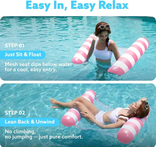 Miniatura 3 de SLOOSH 4 Packs Strip Type Hammock Pool Floats Adults, 4-in-1 Multi-Purpose Inflatable Pool Floaties PVC Water Hammock Lounge
