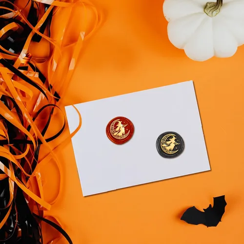 Miniatura 6 de Sello de sellado de cera de Halloween de bruja, sello de cabeza de latón de luna creciente de 1 pulgada con mango de madera, sello de cera