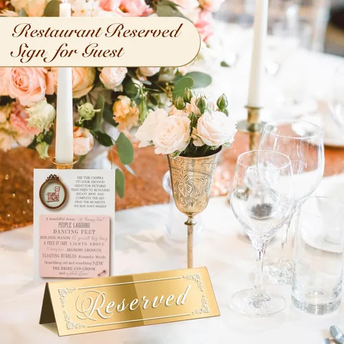 Miniatura 3 de CWJCYTNSN 12 letreros de mesa reservados, letreros dorados reservados para bodas, acrílico de doble cara con espejo reservado para reserva
