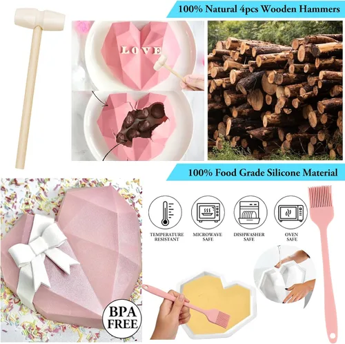 Miniatura 7 de 34 moldes de silicona con forma de corazón para el día de San Valentín, juego de moldes de corazón rompible Sublaga para chocolate, molde de letras