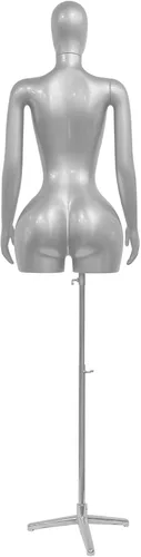 Miniatura 9 de Maniquí de torso brasileño con curvas plateadas, altura ajustable de 66.9 a 92.1 pulgadas, forma de vestido con brazos giratorios desmontables