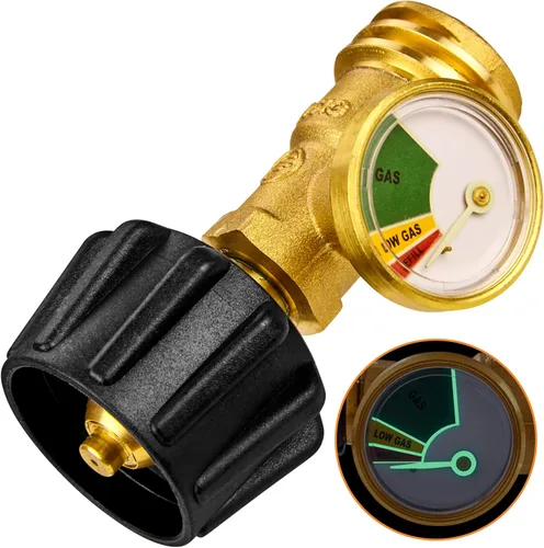 Flame King Medidor Indicador de Nivel de Tanque de Propano, Detector de Fugas, Medidor de Presión de Gas, Codificado por Colores y Brilla en la