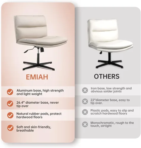 Miniatura 4 de EMIAH Silla de escritorio de oficina sin ruedas, acolchada en PU, con respaldo medio ergonómico para el hogar, silla de computadora cómoda