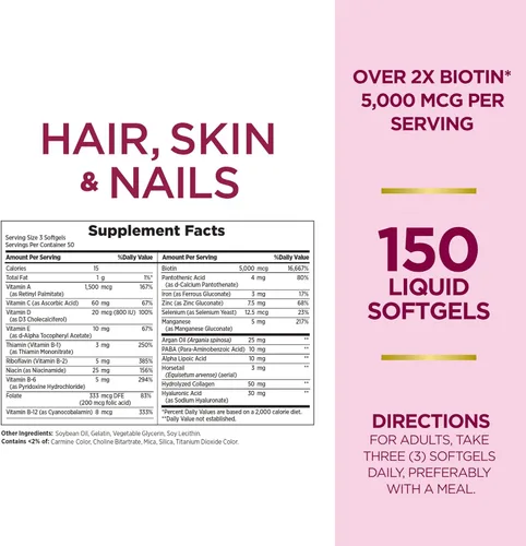 Miniatura 2 de Nature's Bounty Optimal Solutions - Cápsulas blandas extra fuertes para la piel y las uñas, 150