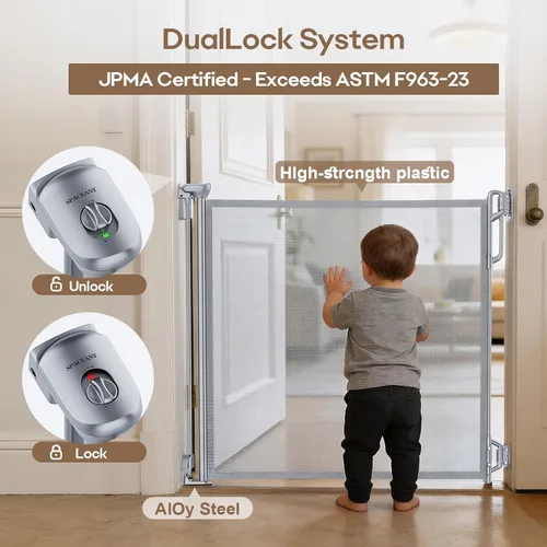 Miniatura 3 de SPACEANY Puerta de seguridad retráctil para bebés o puerta de malla para perros, puerta de malla retráctil portátil y duradera, fácil de usar