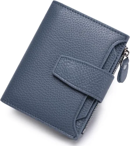 Miniatura 13 de Cartera de piel plegable con bloqueo RFID para mujer, tarjetero compacto con bolsillo con cremallera para monedas y 4 ventanas de identificación
