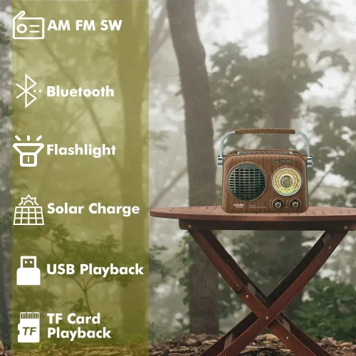 Miniatura 2 de Gelielim Radios Portátiles AM FM SW, Radio Bluetooth Vintage con Sonido Cristalino, Radio Recargable con Batería, Radio Pequeña Retro con Panel