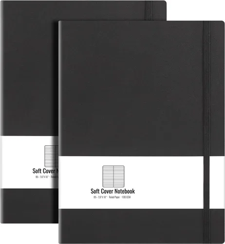 AHGXG B5 College cuaderno con renglones, con tapa blanda, 2 unidades, tamaño grande, 7.6 x 10 pulgadas, con papel grueso rayado de 2.94 oz/yd², 408