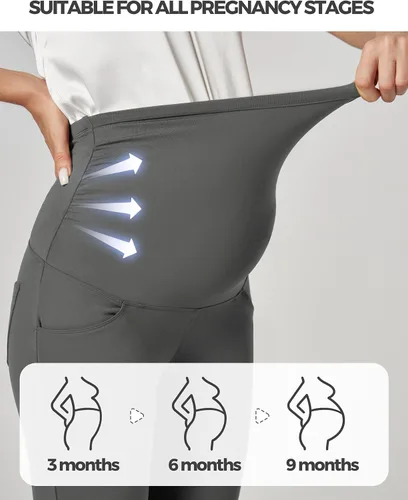 Miniatura 5 de Ewedoos Pantalones de maternidad pantalones de trabajo laterales fruncidos con bolsillos sobre el vientre, pantalones de vestir de embarazo