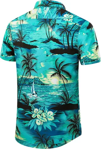 Miniatura 3 de EUOW - Camisa hawaiana estampada de manga corta para hombre, con botones, de verano, para playa