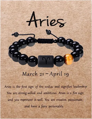 SUMMER LOVE Father's Day Gifts Zodiac Bracelet for Men Women 10mm Natural Black Onyx Stone Star Sign Constellation Beaded Protection Bracelet