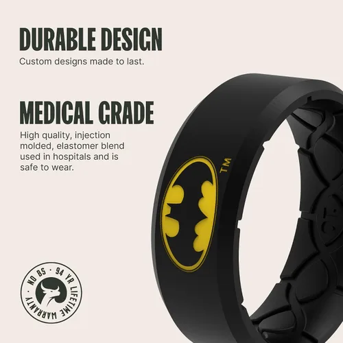 Miniatura 2 de Groove Life DC Comics Icon Edge Anillos de silicona Anillos de boda de goma transpirable para hombres, cobertura de por vida, diseño retro único