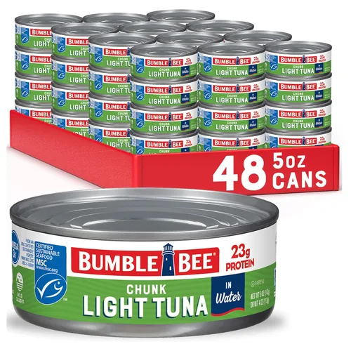 Miniatura 10 de Bumble Bee Chunk Light Atún en aceite, latas de 5 onzas (paquete de 24) – Atún capturado silvestre – 0.78 oz de proteína por porción, proyecto