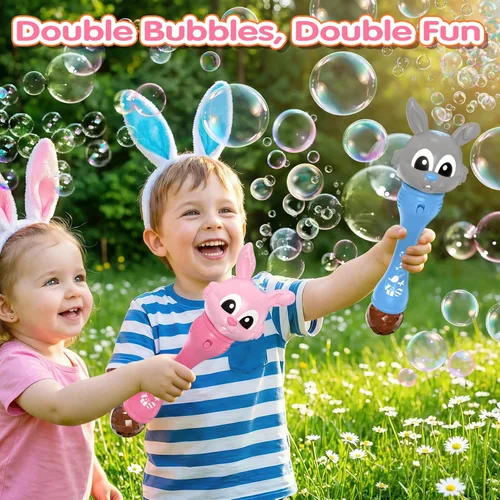 Miniatura 8 de Máquina de burbujas para niños, paquete de 2 varitas de burbujas de conejo, soplador automático de burbujas de conejo, juguetes de burbujas