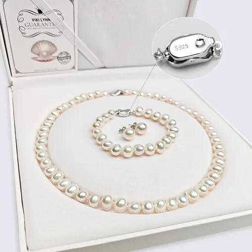 Miniatura 6 de VIKI LYNN Juego de Collar de Perlas Cultivadas de Agua Dulce Incluye Impresionante Pulsera y Aretes de Botón Joyería para Mujer Regalo para el Día