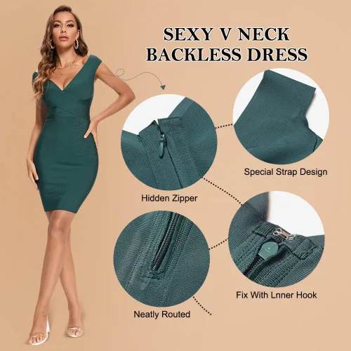 Miniatura 5 de BEAUKEY Vestido mini con cuello en V profundo HLBandage Bodycon