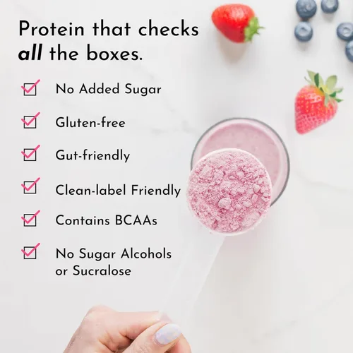 Miniatura 2 de JUST INGREDIENTS Mountain Berry Proteína en polvo, 30 porciones con suero de leche 100% alimentado con pasto y proteínas vegetales orgánicas, sabor