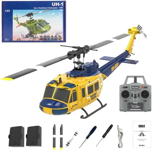 Miniatura 18 de Helicóptero RC 1/48 para adultos, RC ERA C032 UH-1 Huey 2.4G 6CH Gyro estabilizado aeronave de control remoto con retención de altitud y flujo