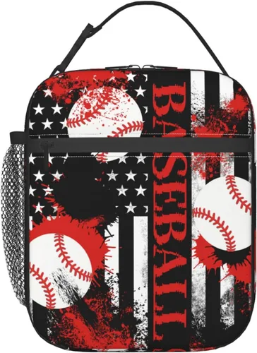Miniatura 26 de Miaoquhe Lonchera de béisbol para hombres, bolsa de béisbol con bandera estadounidense para mujeres, bolsa de almuerzo para niños, bolsa de almuerzo