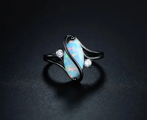 Miniatura 4 de Barzel - Anillo chapado en oro rosado y oro blanco con rubí sintético, ópalo de fuego blanco y detalles en circonia cúbica