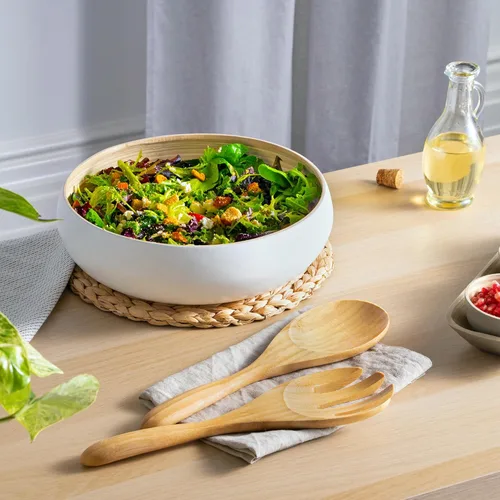Miniatura 5 de Dehaus Servidores de ensalada de bambú extra grandes de 12 pulgadas - Cucharas de madera para servir ensaladas - Utensilios ecológicos - Manos