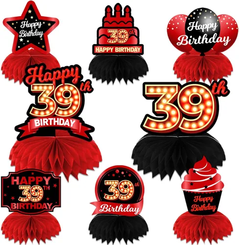 Miniatura 83 de Feliz Cumpleaños 15 Centros de Mesa de Panal Rojo y Negro Globos Decoración Temática de Mesa Decoraciones de Mesa Adornos de Mesa para Niñas Mujeres