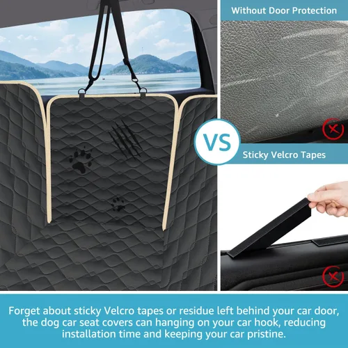 Miniatura 3 de Lassie Fundas de asiento de coche para perro para asiento trasero con 2 cinturones de seguridad, hamaca impermeable para automóvil para perro