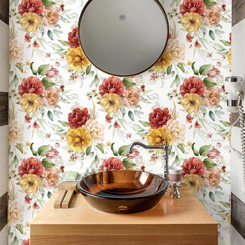 Miniatura 6 de VaryPaper Papel tapiz floral vintage para despegar y pegar, 17.7 x 78.7 pulgadas, papel tapiz de peonía de acuarela, papel de contacto floral, papel