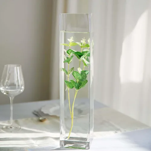 Efavormart - Paquete de 6 jarrones cilíndricos cuadrados de vidrio resistente de 18 pulgadas, jarrón de cristal transparente