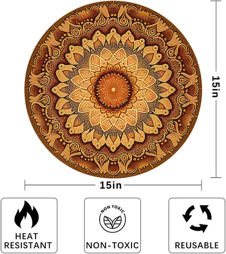 Miniatura 3 de Juego de 4 manteles individuales redondos, manteles individuales tejidos con mandala dorados, antideslizantes, resistentes al calor, lavables