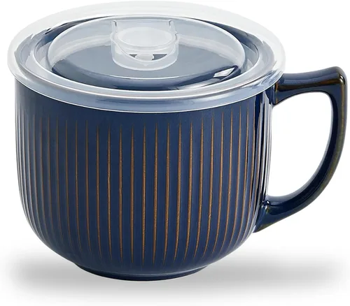 Miniatura 14 de Tazón de sopa de cerámica con asa de 32 onzas – Tazón de ramen para microondas con tapa, tazas y tazas de sopa para cereales, avena, ramen, fideos