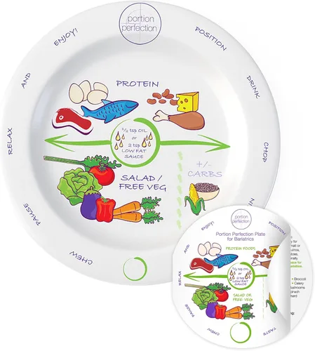 Portion Perfection, Placa de control de porciones bariátricas de melamina de 8 pulgadas. Obtén los imprescindibles para la cirugía bariátrica para