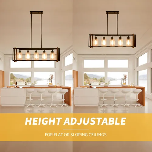 Miniatura 5 de Lámpara de comedor, lámparas negras de 5 luces para comedor, iluminación de isla de cocina de granja, luces colgantes para isla de cocina, lámpara