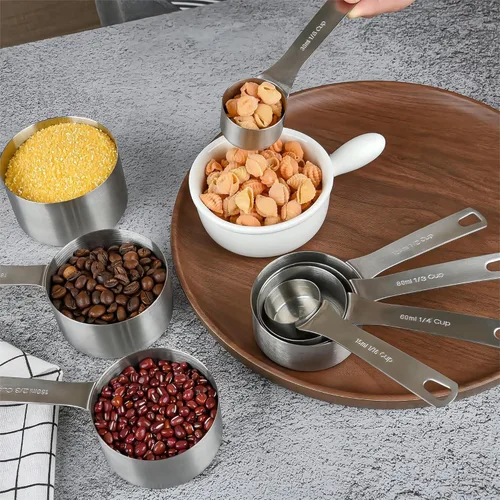 Miniatura 7 de Juego de tazas y cucharas medidoras, juego de tazas y cucharas medidoras de acero inoxidable 18/8 para cocina y hornear, tazas métricas de alta