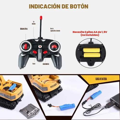 Miniatura 5 de Juguete de excavadora de construcción, camión excavador de ingeniería de juguete para niños, auto hidráulico recargable con control remoto