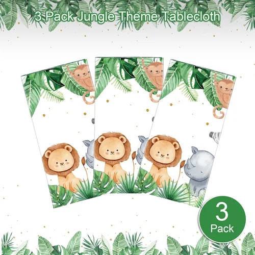 Miniatura 2 de Mantel de fiesta de safari en la selva, mantel con estampado de animales salvajes, verde salvia, decoración de baby shower, cubierta de mesa