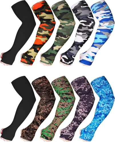 Bememo - 10 pares de mangas de brazo unisex elásticas con protección UV para brazos, mangas de seda de hielo, mangas de enfriamiento para brazos