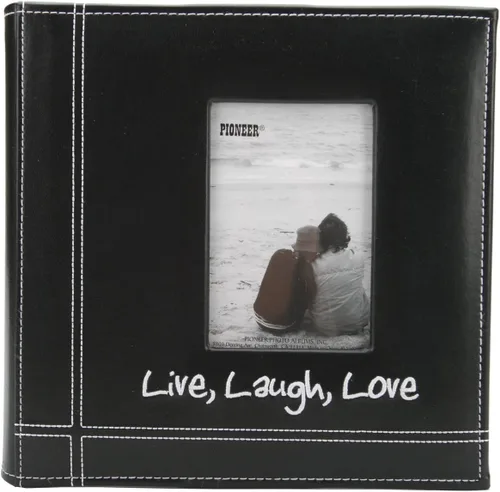 Miniatura 2 de Pioneer álbum de fotos bordado con inscripción "Live, Laugh, Love", marco de cuero sintético negro, para fotos de 4x6 pulgadas, PVC, Negro, 1