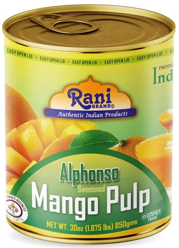 Puré de pulpa de mango Rani (hace batidos de mango Lassi) Alphonso endulzado 30 onzas (1.875 libras) 29.98 oz ~ Kosher | Todo natural | Sin OMG |
