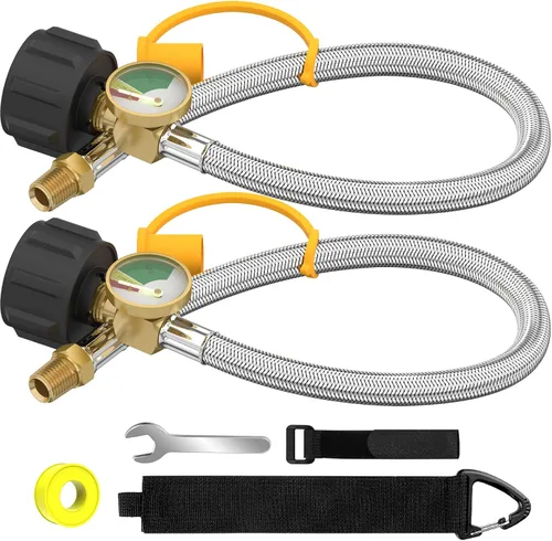 Miniatura 10 de Mangueras de propano RV de 18 pulgadas con calibre, manguera de propano trenzada de acero inoxidable, manguera de propano para tanque de caravana