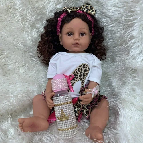 Angelbaby Muñecas realistas de bebé recién nacidas afroamericanas de 22 pulgadas, de cuerpo completo, de silicona, con peso, lavables, recién
