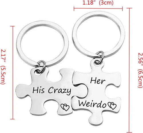 Miniatura 3 de Grekywin Llavero para pareja con texto en inglés "His Crazy and Her Weirdo" para él y ella, juego a juego para él y ella, regalos para pareja